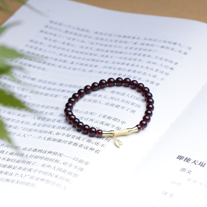 Buddha Stones 14K銅メッキゴールド 925スターリングシルバーメッキゴールド天然ガーネット竹保護ブレスレット
