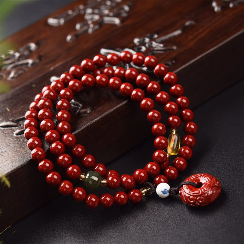 Buddha Stonesチベット辰砂 平和バックル トリプルラップ 祝福ブレスレットMala