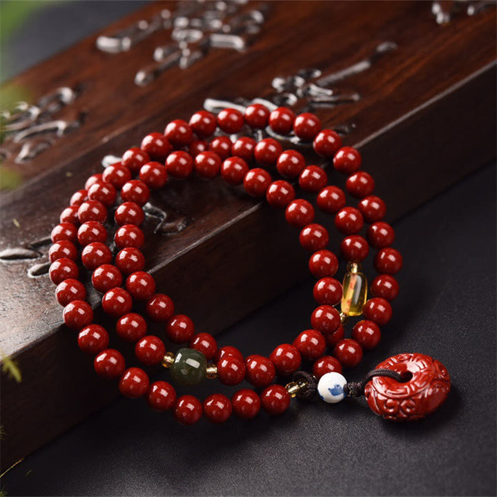 Buddha Stonesチベット辰砂 平和バックル トリプルラップ 祝福ブレスレットMala