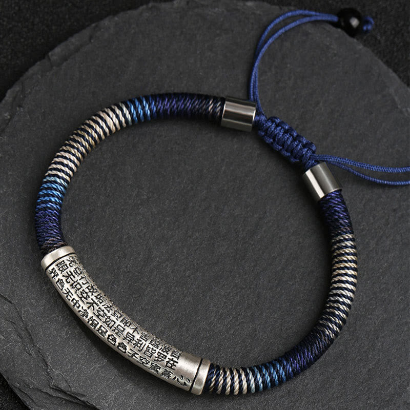Buddha Stones999スターリングシルバー 般若心経 カームハンドメイド編み込みブレスレット