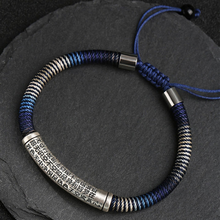 Buddha Stones999スターリングシルバー 般若心経 カームハンドメイド編み込みブレスレット