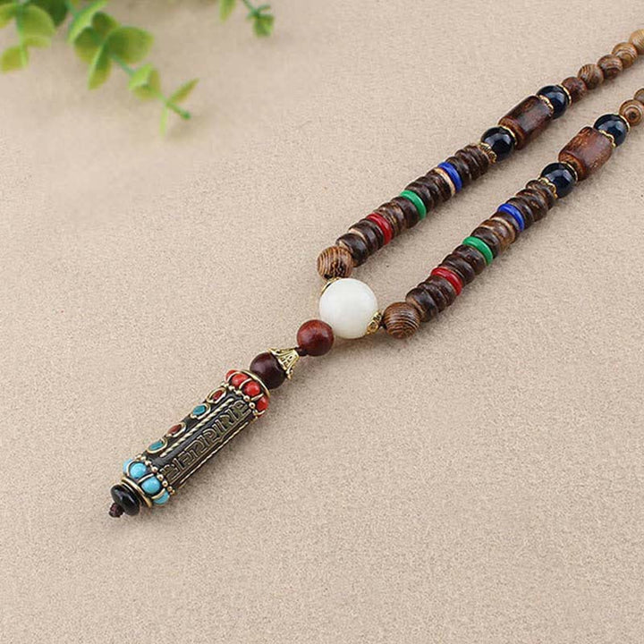 Buddha Stonesチベットオーム・マニ・パドメ・フムビーズウェンジウッドネックレスペンダント - image 5