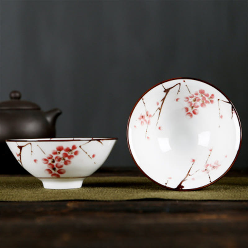Buddha Stones、花、フーキャラクター、山、蓮、桜、陶器のティーカップ、カンフーティーカップ