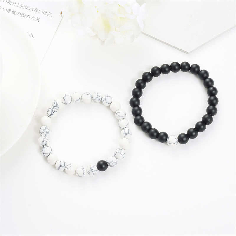 Buddha Stones2個入り 天然フロストストーン ホワイトターコイズビーズ カップルブレスレット
