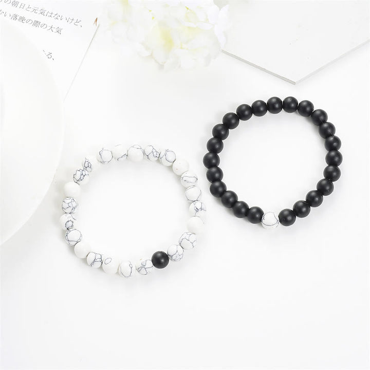 Buddha Stones2個入り 天然フロストストーン ホワイトターコイズビーズ カップルブレスレット