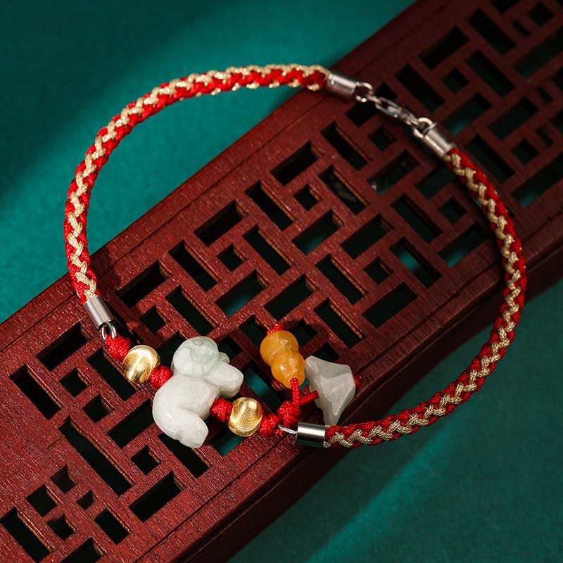 Buddha Stones中国の十二支翡翠 繁栄の赤紐のブレスレット アンクレット - ヤギ（ブレスレット/アンクレットサイズ19.5+4cm） - image 11