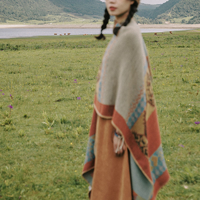 Buddha Stonesチベットショールダイヤモンド柄冬暖かいマントスカーフ - image 9