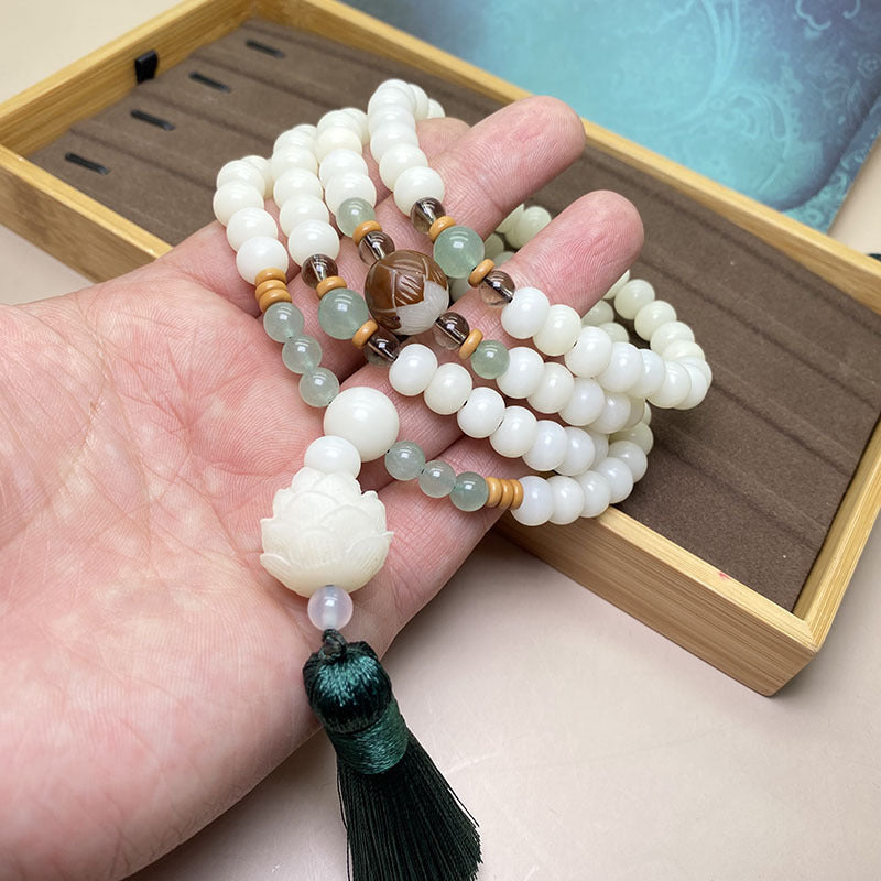 Buddha Stonesホワイト 菩提樹Mala108個 守護ブレスレット