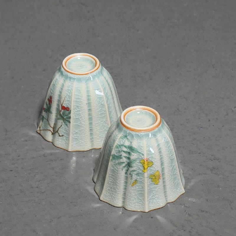 Buddha Stones、ビワ、ハナミズキ、サンザシ、朝顔の陶器製ティーカップ、カンフーティーカップ