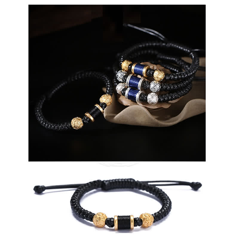 Buddha Stones999 スターリングシルバー 銅コインビーズ 銅バランス編み紐ブレスレット