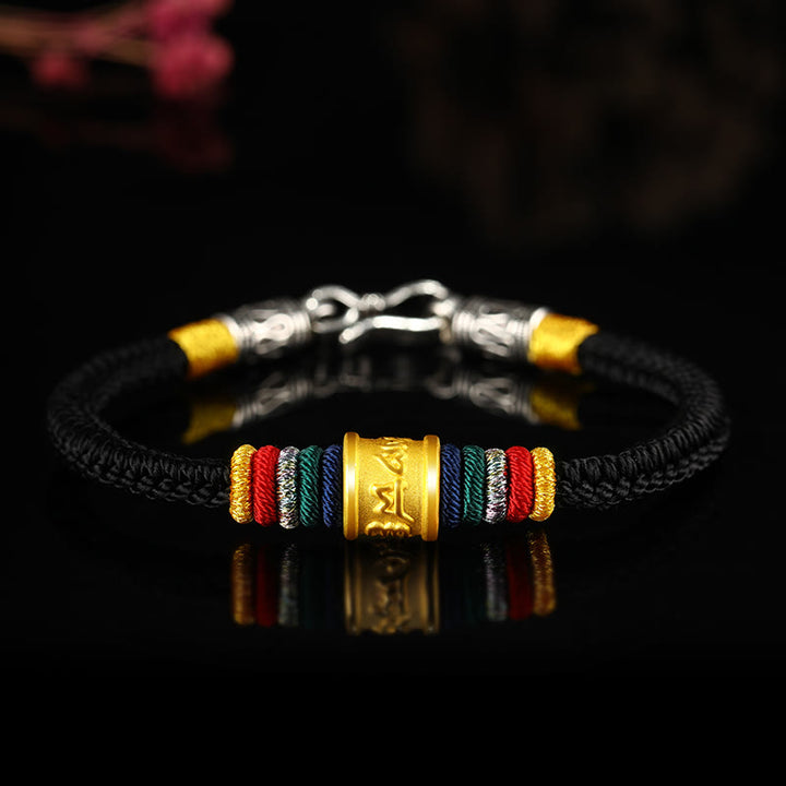 Buddha Stonesチベット 999ゴールドオーム・マニ・パドメ・フムハンドメイド 8スレッド ピースノット幸運ブレスレット