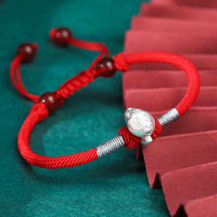 Buddha Stones999スターリングシルバー 中国十二支 幸運 強さ赤紐ブレスレット