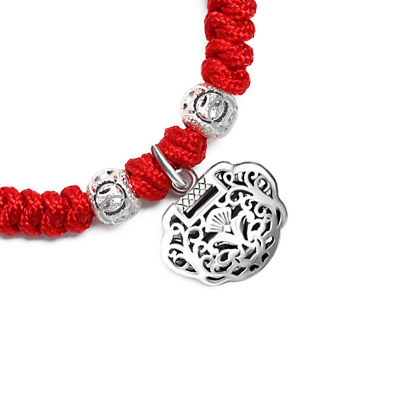 Buddha Stones 925スターリングシルバー 中国ロックチャーム マルチカラー レッドストリング プロテクション ハンドメイド編み込み キッズブレスレット
