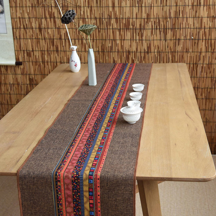 Buddha Stonesクラシックな中国風 蓮 鯉 花 鶴 書道 悟り コットン リネン タッセル テーブルランナー