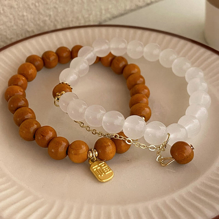 Buddha Stones白檀 キャッツアイ 福 キャラクター チャーム 守護 ブレスレット
