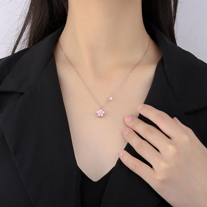 Buddha Stones925スターリングシルバー 桜の花 回転式保護ネックレスペンダント