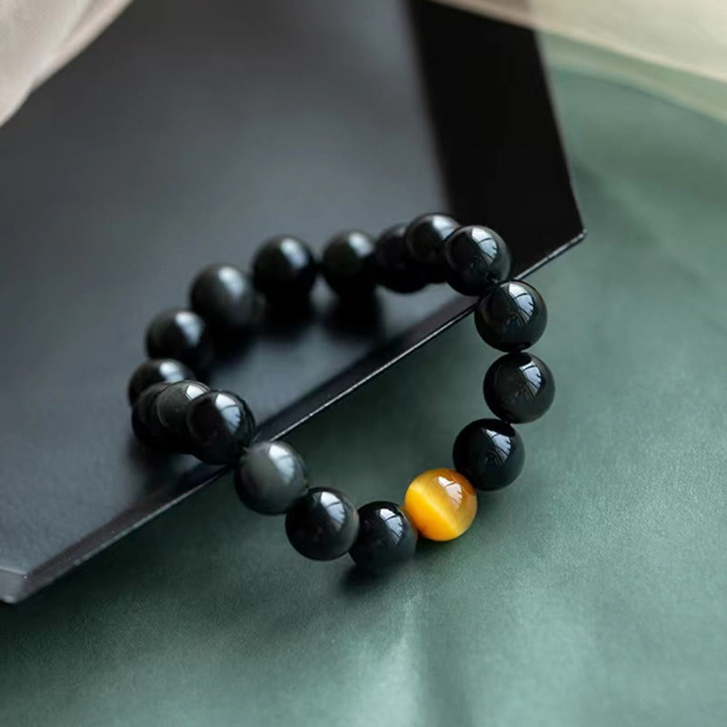 Buddha Stones天然レインボーオブシディアン タイガーアイ ポジティブラブブレスレット
