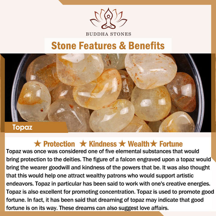 Buddha Stones天然シトリンパールトパーズホワイトクリスタルプロテクションブレスレット