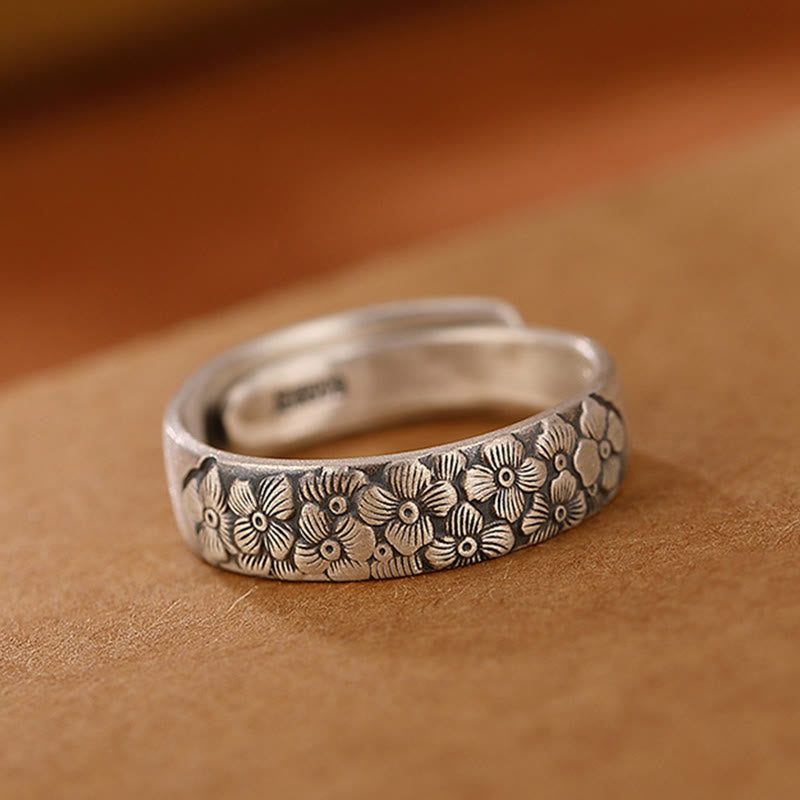 Buddha Stones999 スターリングシルバー 蓮の花 梅の花 縁起の良い雲 彫刻 悟りの指輪 - image 5