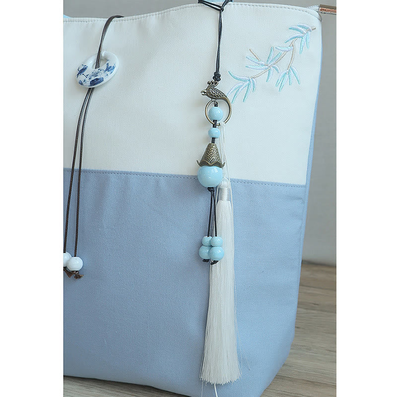 梨花 梅 桃の花 竹刺繍 キャンバス 大容量 ショルダーバッグ トートバッグ - image 23