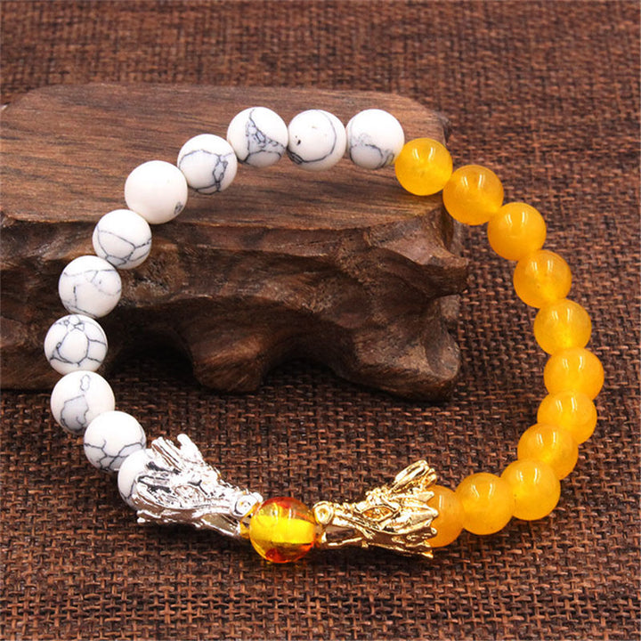 Buddha Stonesホワイトターコイズ 溶岩石 龍の祝福 ビーズブレスレット