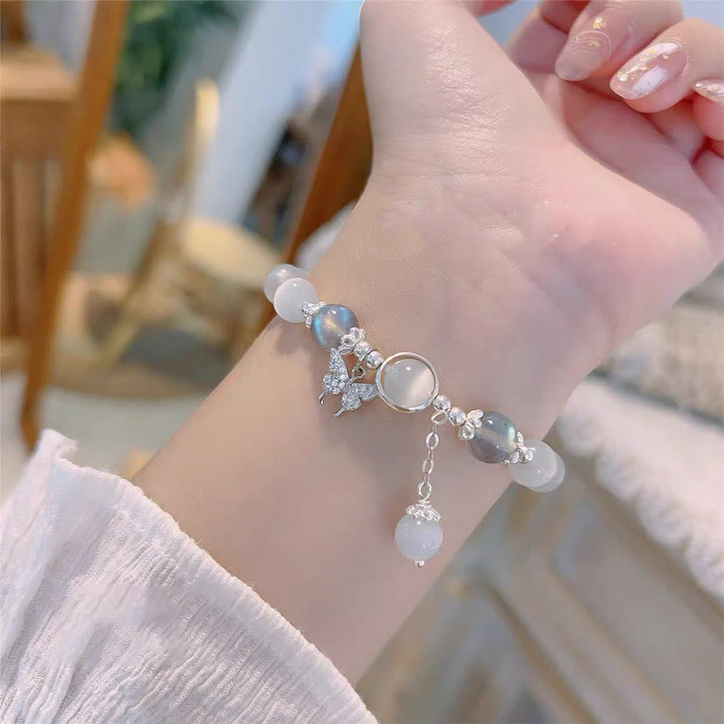Buddha Stones ムーンストーン バタフライ＆スター チャーム ブレスレット レディース