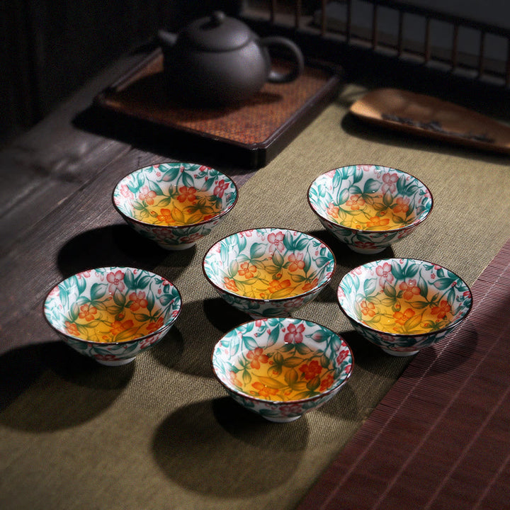 Buddha Stones、花、フーキャラクター、山、蓮、桜、陶器のティーカップ、カンフーティーカップ