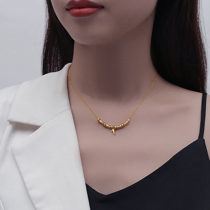 Buddha Stones黄金の竹模様 チタン鋼 富のネックレスペンダント