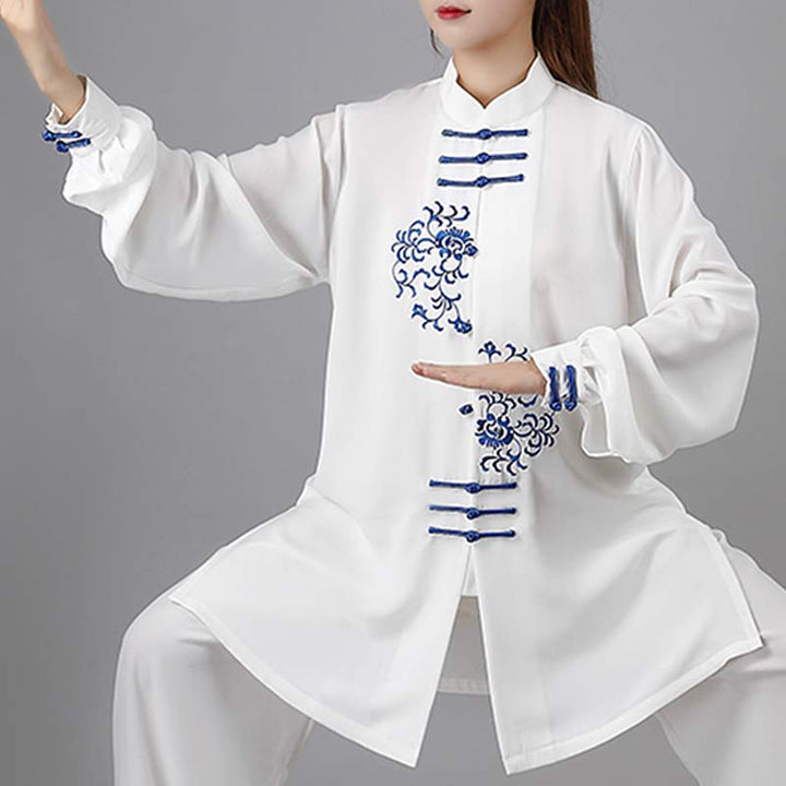 Buddha Stonesの花刺繍瞑想祈りスピリチュアル禅太極拳気功練習ユニセックス服セット