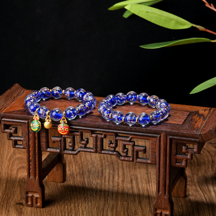 Buddha Stones金呑み獣ファミリーチャーム 光る蛍光Liuliガラスビーズ 成功ブレスレット
