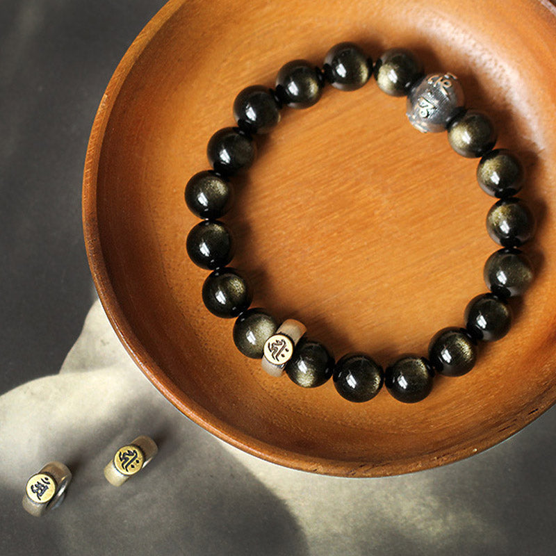 Buddha Stones十二支誕生仏黒曜石 浄化ブレスレット