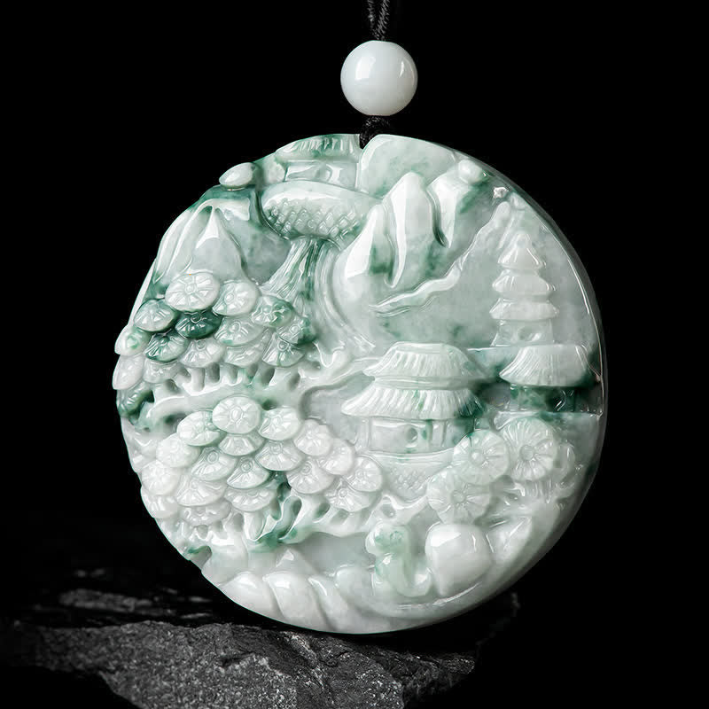 Buddha Stones、山の風景、翡翠の豊かさの紐ネックレス