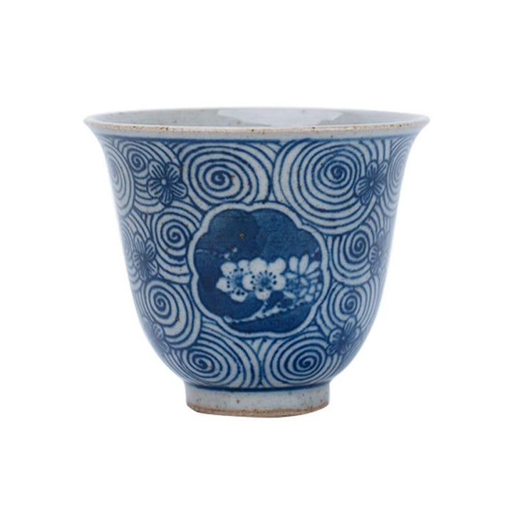 Buddha Stonesの青と白の磁器の手描きの蓮の花の陶器のティーカップカンフーティーカップ