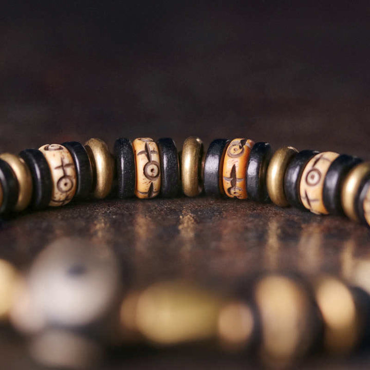 Buddha Stonesチベット骨ビーズ 黒檀 強さのブレスレット