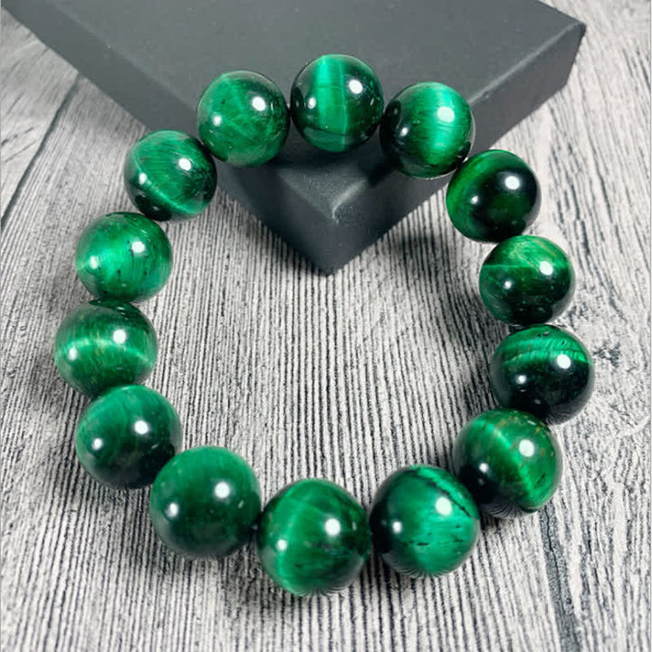 Buddha Stones天然グリーンタイガーアイの強さのブレスレット