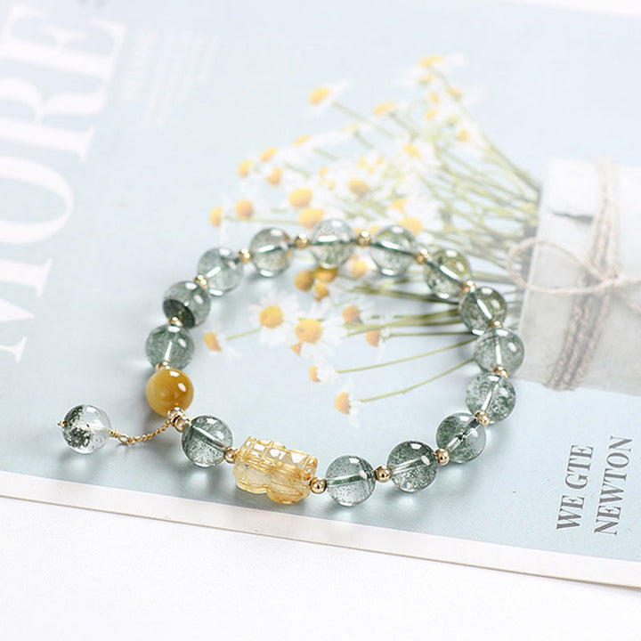 Buddha Stonesグリーンファントムシトリン 貔貅 自信ブレスレット