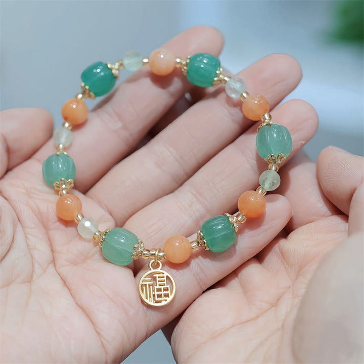 Buddha Stones天然金シルク翡翠かぼちゃビーズ福のキャラクターチャーム富のブレスレット
