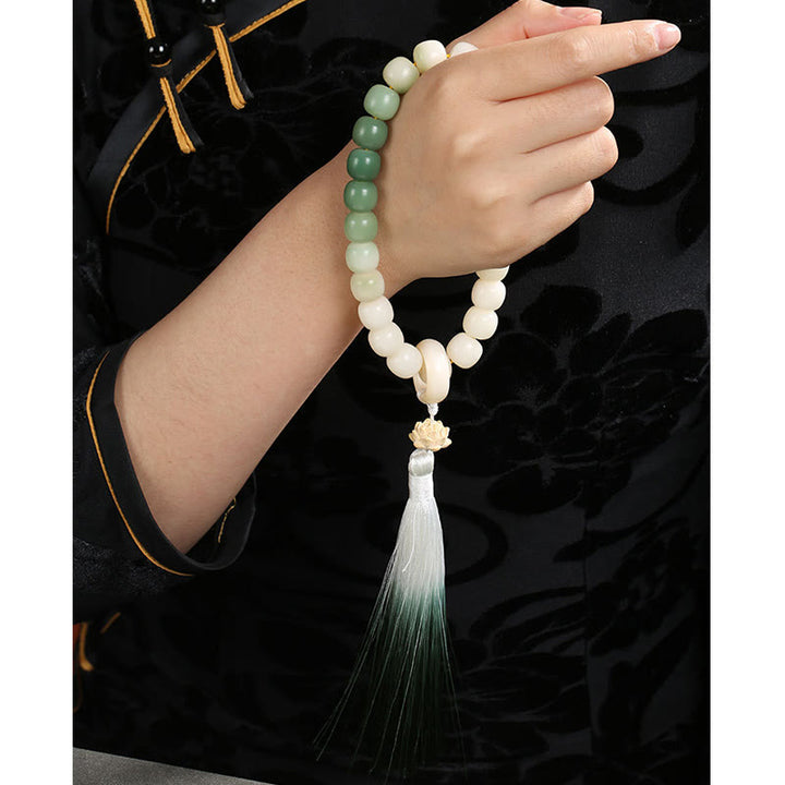 Buddha Stonesナチュラルグラデーション 菩提樹 幸運 マネーバッグ 蓮 知恵 タッセル リストMala