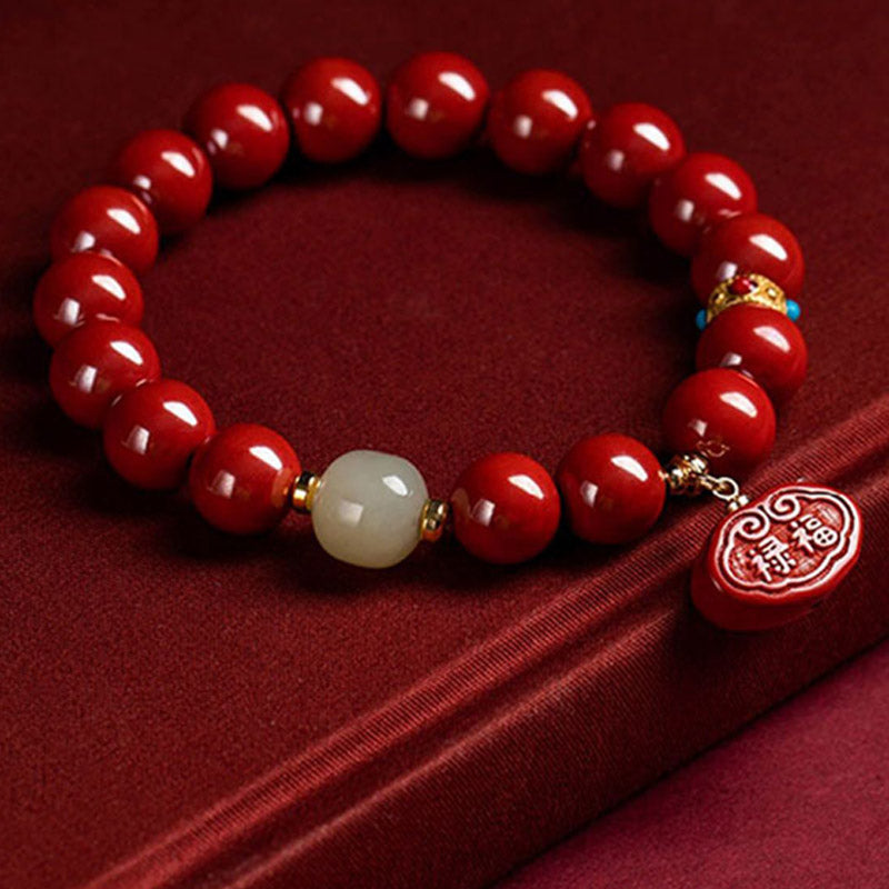 Buddha Stones辰砂翡翠 ヒーリングプロテクションチャームブレスレット