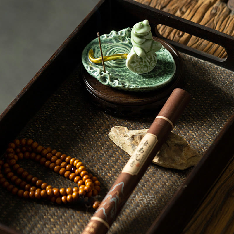 Buddha Stones葉 瞑想 カエル柄 癒し 陶器 香炉 装飾