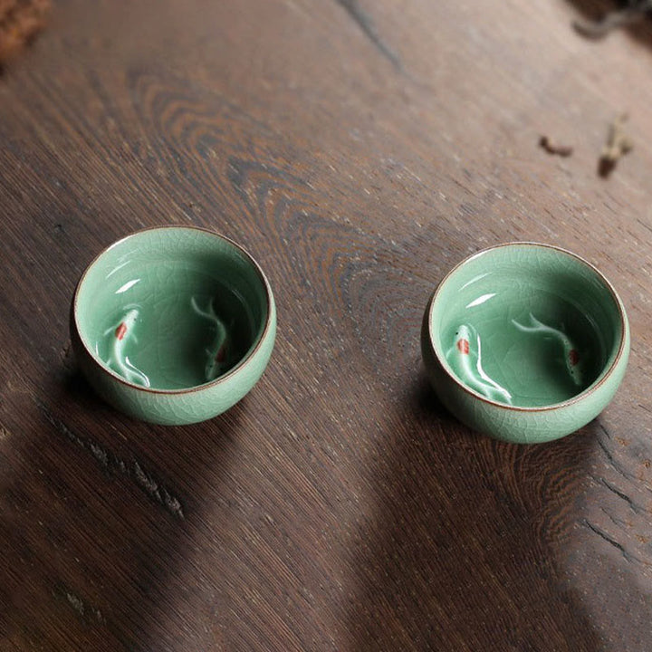 Buddha Stonesカラフルな鯉の陶器ティーカップ カンフーティーカップボウル