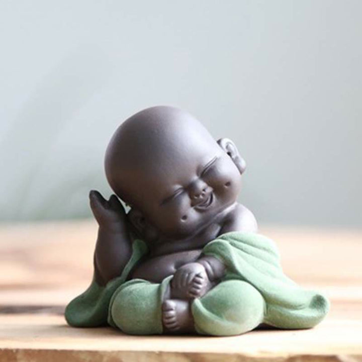 いつも笑顔のBuddha Stones笑う仏 富と幸運 紫粘土 弥勒像 装飾 - 緑の幸せな笑い仏 - image 15