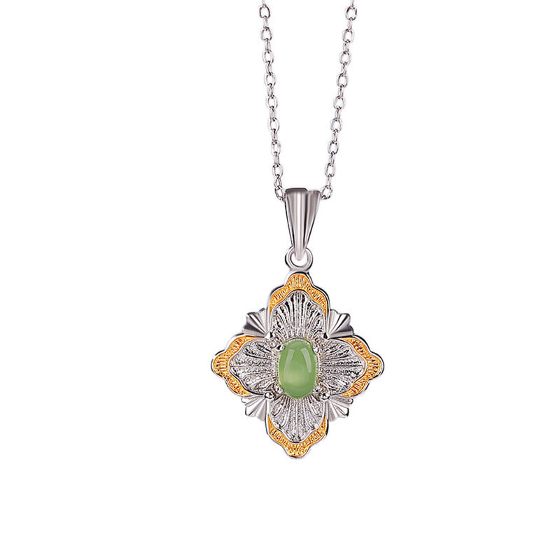 Buddha Stones925 スターリングシルバー ゴールドメッキ 和田シアン翡翠 菱形デザイン 幸運のヒーリングネックレスペンダント