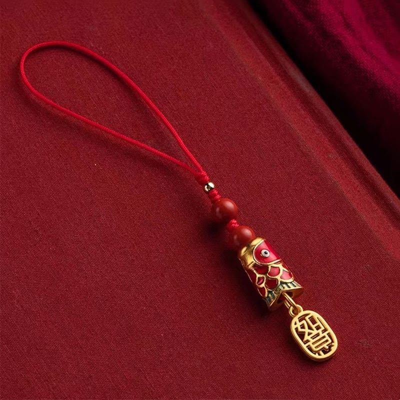 Buddha Stones鯉 辰砂 富を招く 願い 如意 幸運 携帯電話 吊り下げ 飾り