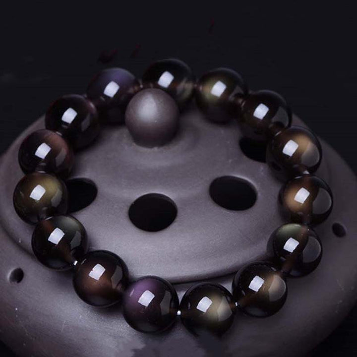 Buddha Stones天然レインボーオブシディアンポジティブブレスレット