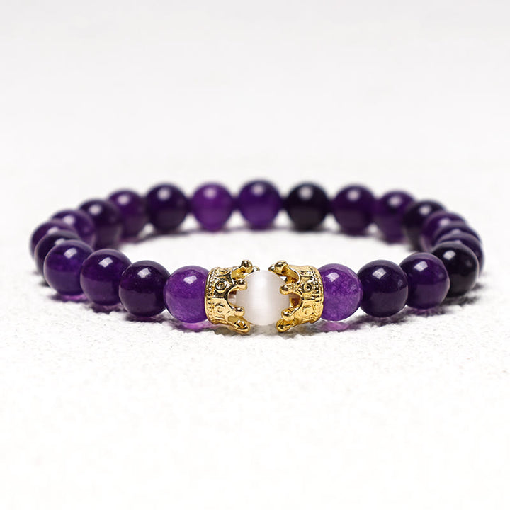 Buddha Stones天然石 キング＆クイーン クラウン ヒーリング エネルギー ビーズ カップル ブレスレット