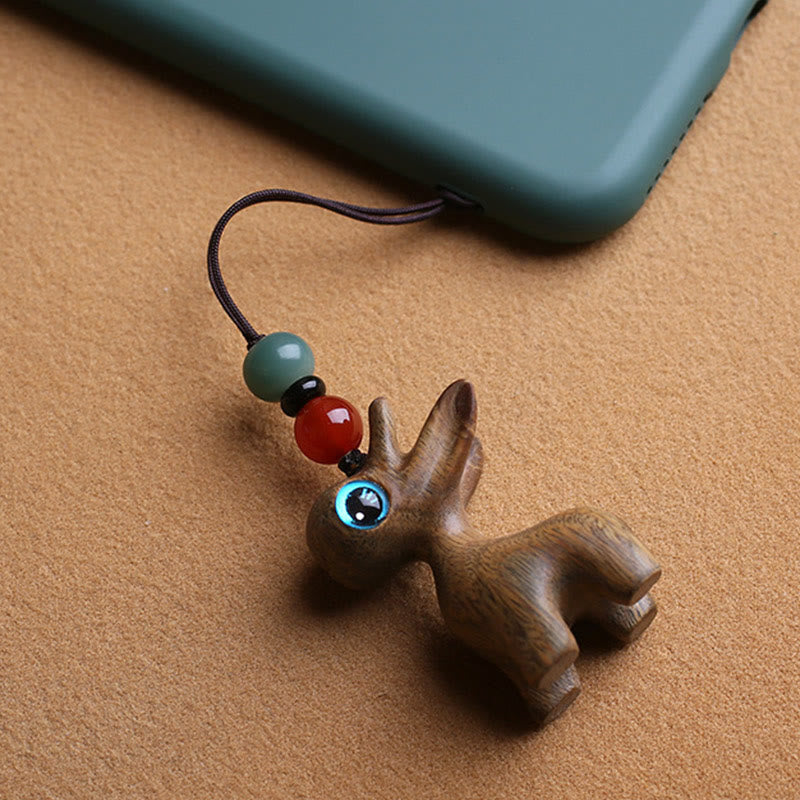 Buddha Stones白檀の小葉 紫檀 黒檀 緑檀 幸運のミニ鹿彫刻 守護キーチェーン 携帯電話吊り下げ装飾