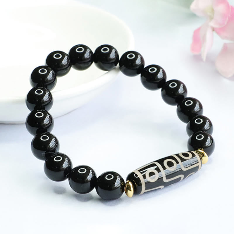 Buddha Stonesチベット九眼ビーズブラックオニキスパワーブレスレット