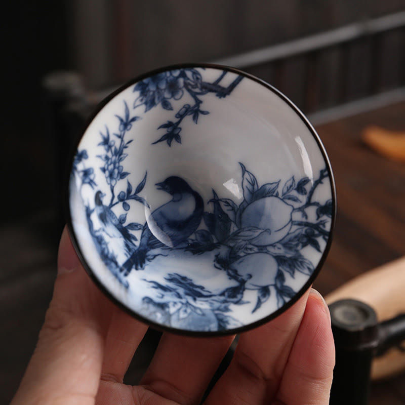 Buddha Stones、花、フーキャラクター、山、蓮、桜、陶器のティーカップ、カンフーティーカップ