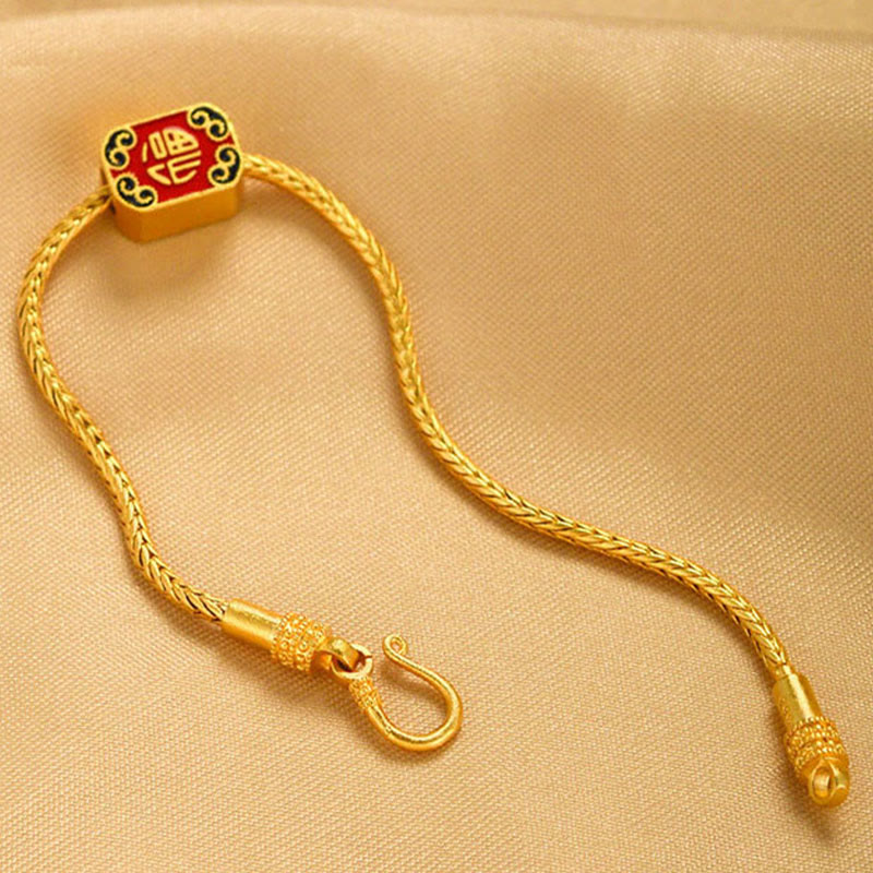 Buddha Stonesチベット 18K ゴールドオーム・マニ・パドメ・フム幸運の鯉 福 キャラクター インゴット 銅貨 平和ブレスレット
